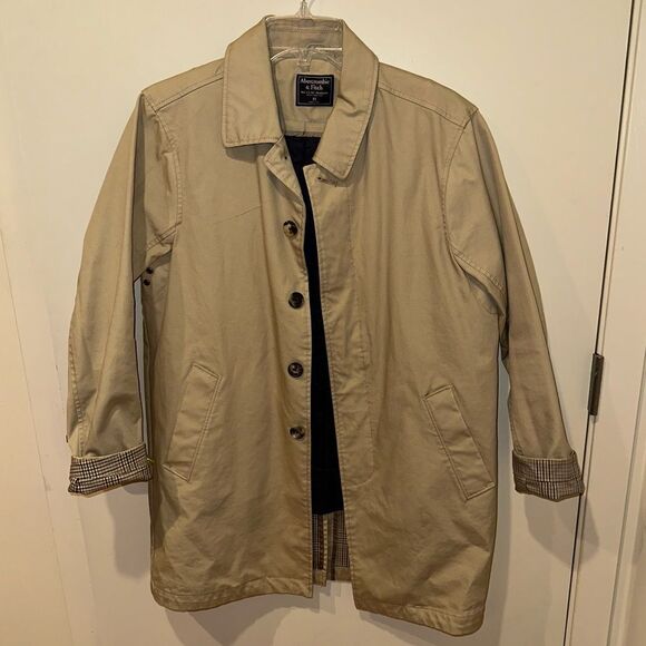 Men’s XS Abercrombie and Fitch A&F 2-in-1 Removable Vest Liner Trench Coat Plaid